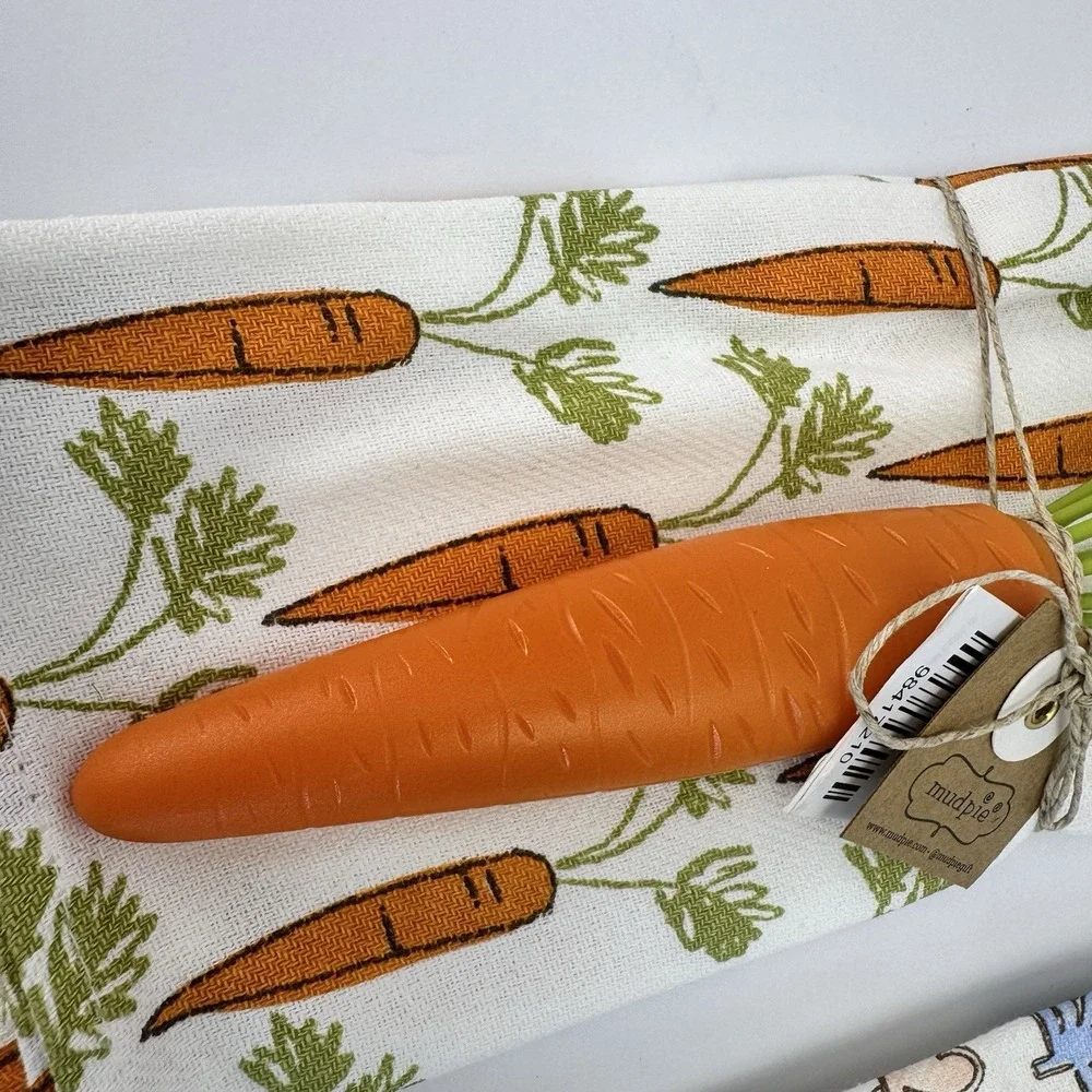 Mud Pie Carrot & Flower Towel and Whisk Spatula Set Easter Host Gift Kitchen NWT